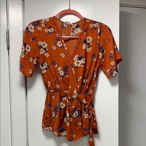Floral Wrap Top - Orange